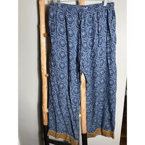 Sudara Punjammies Boho Lounge Pants Womens Large Blue Gold India Rayon Wide Leg
